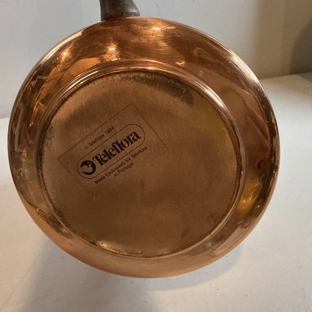Vintage Teleflora Le Saucier Copper Sauce Pan w/ Wood Handle 1984 Kitchen